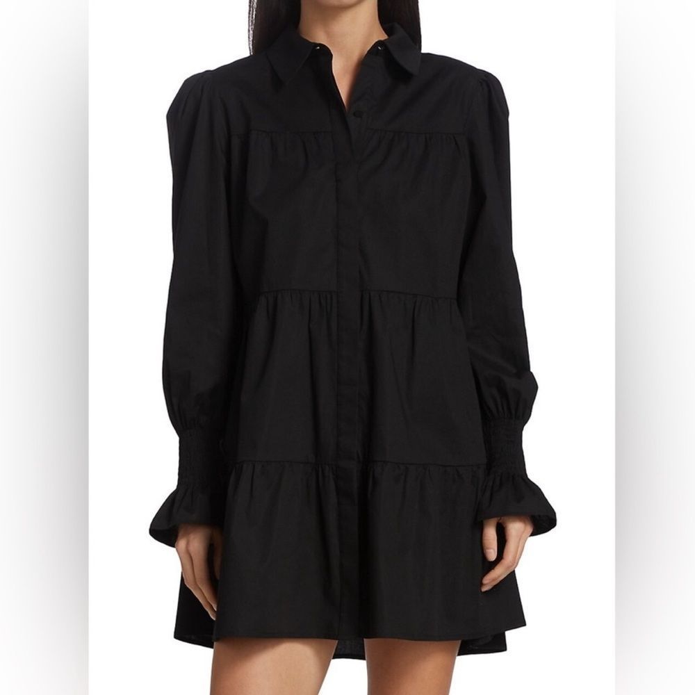 Wayf NWT Canossa Tiered Cotton Shirtdress Color Black Size Medium